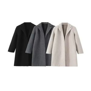 여성용 TRZA-오픈 스티치 트렌치 코트, 라펠 칼라, 긴 소매, 여성 겉옷, 시크한 오버코트, 패션