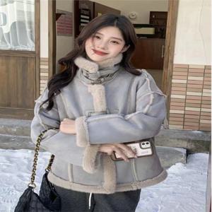 여성 가을 ​​겨울 가짜 모피 자켓 양고기 피부 벨벳 가죽 코트 보헤미안 스타일 긴 소매 지퍼 클로저 오버 사이즈 코트