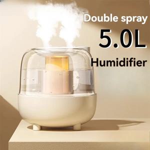 XImi 새로운 5L 대용량 가습기 usb 이중 안개 스프레이 저소음 홈 침실 사무실 야간 조명 에센셜 오일 디퓨저