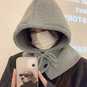 패션 겨울 모자 스카프 세트 양모 니트 후드 모자 발라크라바 넥 워머 스카프 목도리 고딕 풀오버 모자 비니 보닛