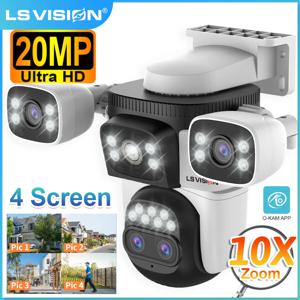 LS VISION 10K UHD 야외 WIFI IP 카메라 10XZoom 4 스크린 360 PTZ 보안 캠 인간 감지 Cctv 홈 감시 카메라