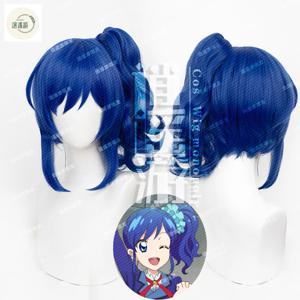 Kiriya Aoi 코스프레 가발 + 가발 모자, 애니메이션 아이카츠, 블루 포니테일, 내열성 합성 가발, 할로윈 코스프레, 40cm