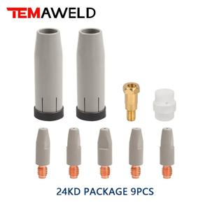 9Pcs 24KD 새로운 코팅 보호 노즐 24KD MIG MAG 용접 토치의 0.8/1.0/1.2mm MIG 토치 가스 노즐 팁 홀더