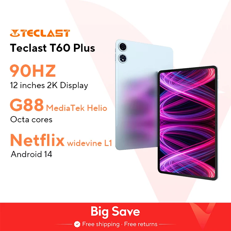 Teclast T60 Plus 글로벌 버전, 안드로이드 14 L1, MTK Helio G88, 6GB, 128GB, 8000mAh 배터리, 12 인치, 90Hz, 2K 디스플레이, 4G LTE