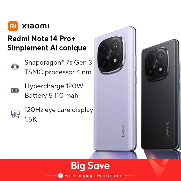 월드 프리미어 글로벌 버전 Redmi Note 14 Pro+ 5G 스마트폰 Snapdragon 7s Gen 3 200MP 후면 카메라 120W HyperCharge IP68