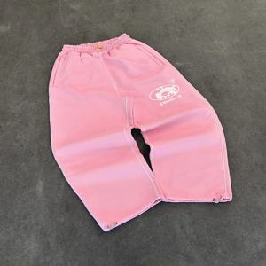 Street Wear PROTECT 패션 편지 남성과 여성을위한 수 놓은 핑크 루즈 스웨트 팬츠 Y2K 하라주쿠 힙합 캐주얼 조커 바지