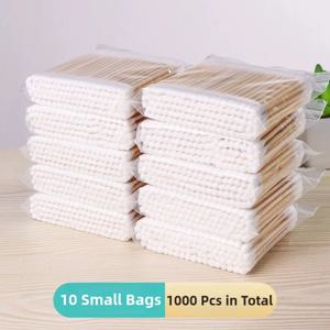 메이크업, 코 귀 청소, 애완 동물 관리, 예술 및 공예에 대 한 1000 Pcs 더블 헤드 대나무 면봉 나무 스틱 면봉