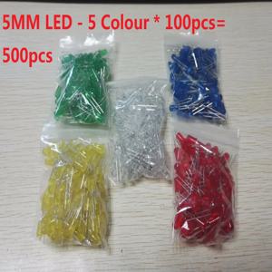 500 개/몫 3MM 5MM LED 다이오드 키트 혼합 색상 빨간색 녹색 노란색 파란색 흰색 F3 F5 5 값 모듬 구색 세트 Diy 키트