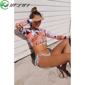 2025 서핑 여성 수영복 RashGuard 비키니 긴 소매 수영복 여성 프린트 여름 수영복 2 피스 스포츠 Biquini