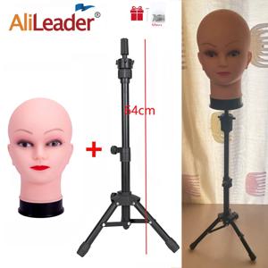 대머리 마네킹 머리가있는 64cm 삼각대 가발 스탠드 대머리 머리가있는 검은 색 미니 가발 스탠드 삼각대 조정 가능한 삼각대 가발 스탠드, T 핀