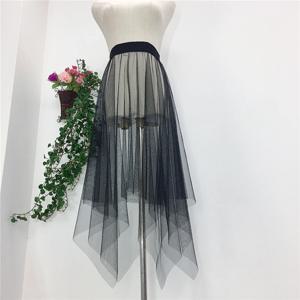 투명 섹시한 쉬어 메쉬 플리츠 여성 스커트 투투 tulle 하이 웨이스트 불규칙한 롱 블랙 스커트 여성용 한국 스타일 스커트