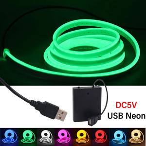 USB 네온 LED 스트립 빛 5V 120LED/m SMD 2835 방수 유연한 네온 로프 테이프 홈 장식 0.5-3m에 대 한 배터리 상자