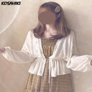 KOSAHIKI 귀여운 카디건 여성 스웨터 상의, 일본 솔리드 긴팔 얇은 로리타 니트 카디건, 귀엽고 부드러운 소녀