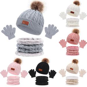 어린이 겨울 따뜻한 정장 니트 모자 스카프와 장갑 소녀 소년 pompoms 아기 beanies 모자 어린이를위한 크리스마스 선물 1-5y