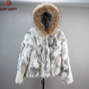 겨울 여성 진짜 토끼 모피 후드 코트 너구리 모피 칼라와 천연 토끼 모피 자켓 러시아 레이디 따뜻한 리얼 모피 겉옷
