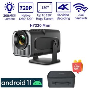 Salange HY320 미니 안드로이드 11.0 프로젝터 LED 비머 홈 시네마 300ANSI 720P WIFI 스마트 TV, 1080P 4K, HD, 운반 가방 포함