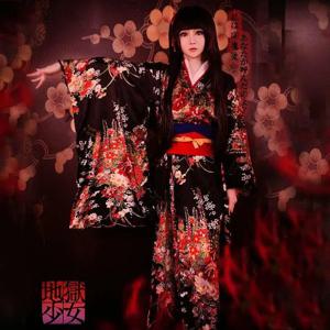 기모노 Jigoku Shoujo Enma Ai 메이드 복장 유카타 유니폼 복장 일본 애니메이션 코스프레 의상 오비가있는 기모노 가운