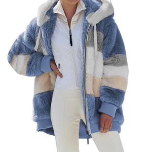 여성 코트를위한 대형 자켓 2024 가을 겨울 따뜻한 플러시 포켓 후드 streetwear 루즈 레이디 지퍼 캐시미어 겉옷 코트