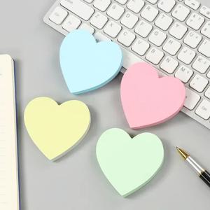 100 매/개 메모 패드 직원 학생을위한 단색 하트 모양의 메모장 편지지 스티커 메모 쓰기 패드 노트 패드