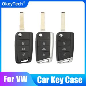 OkeyTech 접이식 플립 원격 자동차 키 쉘 케이스 VW 골프 7 GTI MK7 Skoda Octavia A7 좌석 금속 가장자리 용 폭스 바겐 용 3 버튼
