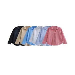 TRAF-여성용 오버사이즈 포플린 셔츠, 긴 소매, 버튼업, 루즈한 여성 블라우스, 시크 탑, 패션