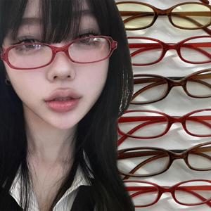 Y2K 여성 레트로 타원형 사각형 안경 빨간색 녹색 프레임 유리 안경 장식 컴퓨터 해변 운전과 안티 블루 안경