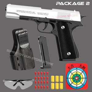 새로운 모든 블랙 M1911 콜트 장난감 총잡이 총, 소프트 총알 쉘, 투석기 블래스터, 수동 공기총 발사기, 소년 슈팅 게임 14+y