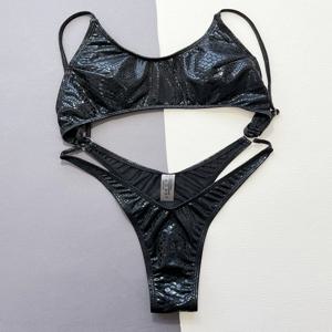 여성 블랙 스네이크 프린트 메탈릭 수영복 원피스 중공 백 레스 비키니 수영복 수영복 비치 의상 바디 슈트 biquini
