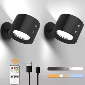 Led 더블 헤드 벽 램프 터치 컨트롤 원격 360 회전식 USB 충전 침실 독서 램프에 대 한 무선 휴대용 밤 빛