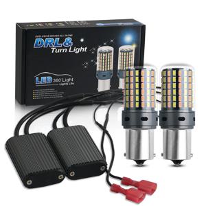 2PCS 1156 BA15S P21W BAU15S PY21W Canbus 오류 없음 LED 조명 7440 W21W T20 자동차 DRL 회전 신호 듀얼 모드 스위치 백 듀얼 컬러