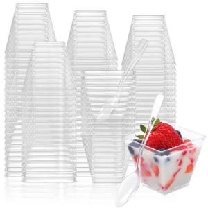 파티를위한 100Pack 2OZ 미니 디저트 컵 푸딩 과일 아이스크림을위한 주방 디저트 슈터 컵을위한 작은 플라스틱 디저트 컵