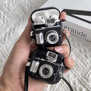 Apple Airpods Pro 2 3 1 용 스트랩이있는 빈티지 카메라 이어폰 케이스 AirPod 4 2024 세대 용 소프트 헤드폰 커버