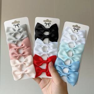 6Pcs 리본 활 머리핀 소녀 달콤한 솔리드 디자인 머리핀 컬러 블록 섬세한 Hairgripe Barrettes Kawaii 어린이 액세서리