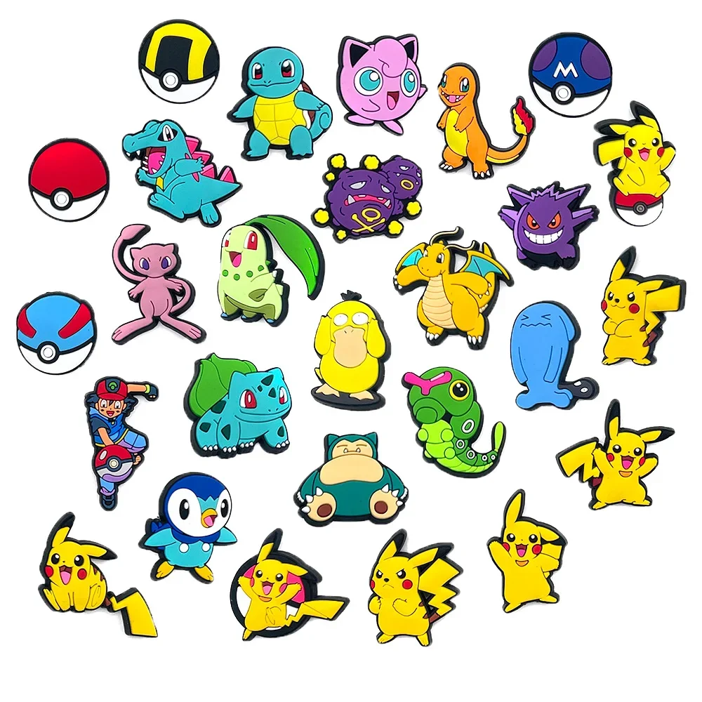 MINISO 27pcs 포켓몬 피카추 신발 나막신 샌들 장식에 대 한 매력 PVC 만화 신발 액세서리 친구 선물에 대 한 매력
