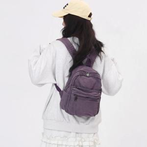 여성용 작은 캔버스 백팩, 100% 코튼 학교 가방, 십대 소녀용 단색 보라색 브랜드, 한국 스타일 천 캐주얼 사첼