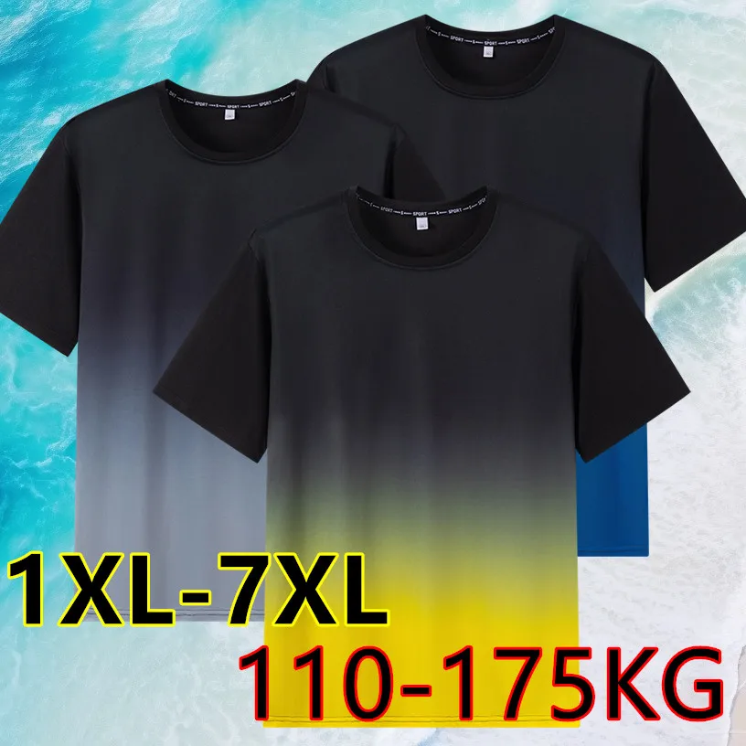 남성용 그라디언트 티셔츠 플러스 사이즈 7XL 110-175KG 느슨한 반소매 티셔츠 남성 패션 라운드 칼라 레저 오버 사이즈상의