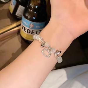 산리오 헬로 키티 러브 벨 팔찌 액세서리, 여아용 반짝이 구슬, 손 구슬 장식, 내실 팔찌, 여자 친구 선물, 신제품