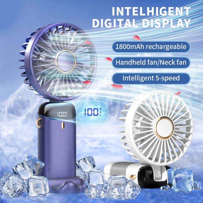 미니 휴대용 휴대용 팬 접이식 목 교수형 팬 전화 스탠드 및 디스플레이 화면 1800mAh와 5 속도 USB 충전식 팬