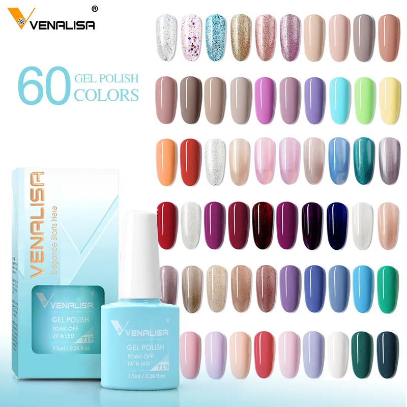 Venalisa 젤 매니큐어 7.5ml 화이트 캡 유리 네일 젤 폴란드어 NoWipe Top Soak Off UV LED 네일 래커 글리터 컬러 젤