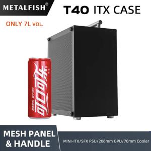 METALFISH T40 Mini ITX 블랙 케이스 7L 게임용 컴퓨터 섀시 소형 투명 PC 지원 SFX PSU/70mm 쿨러 핸들 포함
