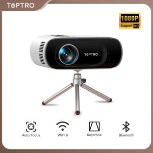 TOPTRO 미니 프로젝터 풀 HD 지원 1080P 16000 루멘 자동 키스톤 WiFi 블루투스 비디오 프로젝터 휴대용 홈 시어터