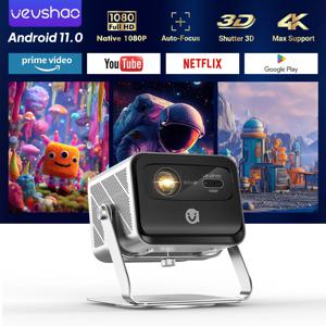 VEVSHAO V80 4K 프로젝터 풀 HD1080P 2200 Anis Lumens 안드로이드 11.0 WiFi 6 비디오 홈 영화 극장 프로젝터(베이스 스탠드 포함)