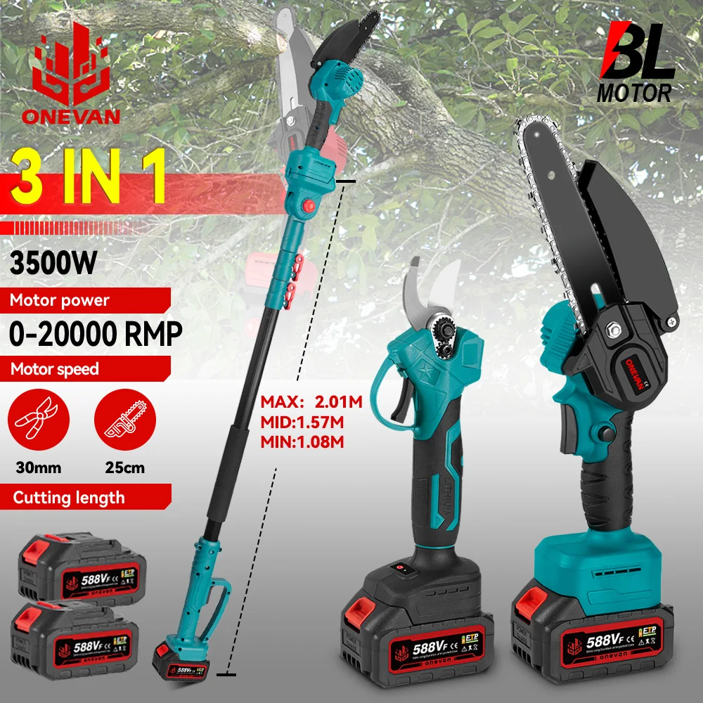 브러시리스 3500W 전기 전기 톱 텔레스코픽 폴 3 IN 1 Pruner 높은 분기 톱 21V 18V 배터리 용 정원 나무 가지 치기 도구