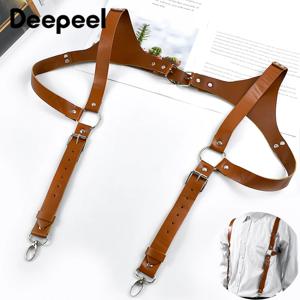 Deepeel 성인 남성 멜빵 가짜 가죽 고스 남성 멜빵 조절 가능한 어깨 스트랩 교정기 하네스 남자 벨트 액세서리