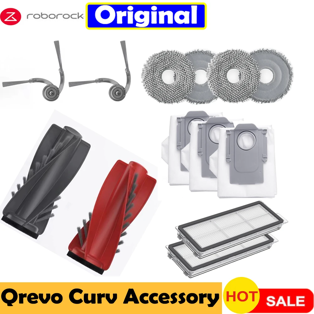 기존 roborock qrevo curv 액세서리 메인/사이드 브러시 걸레 천 Hepa 필터 먼지 봉투 교체 부품 로봇 진공 청소기