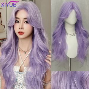 XY 합성 이마 레이스 긴 물결 모양의 보라색 코스프레 가발 로리타 할로윈 여성용 앞머리 파티 Dailly 내열성 가발