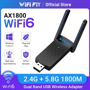 1800Mbps WiFi 6 USB 어댑터 5G/2.4GHz USB3.0 Wi-Fi 동글 무선 802.11ax 네트워크 카드 Windows 10 11 용 고 이득 안테나