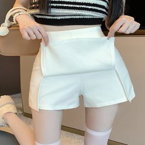 흰색 정장 짧은 치마 여성의 작은 크기 여름 높은 허리 슬리밍 디자인 안티 라이트 분할 a 라인 미니 스커트 바지