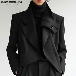 잘 생긴 잘 피팅 탑 INCERUN 남성용 해체 디자인 솔리드 슈트 코트 캐주얼 스트리트웨어 긴팔 블레이저 S-5XL 만들기