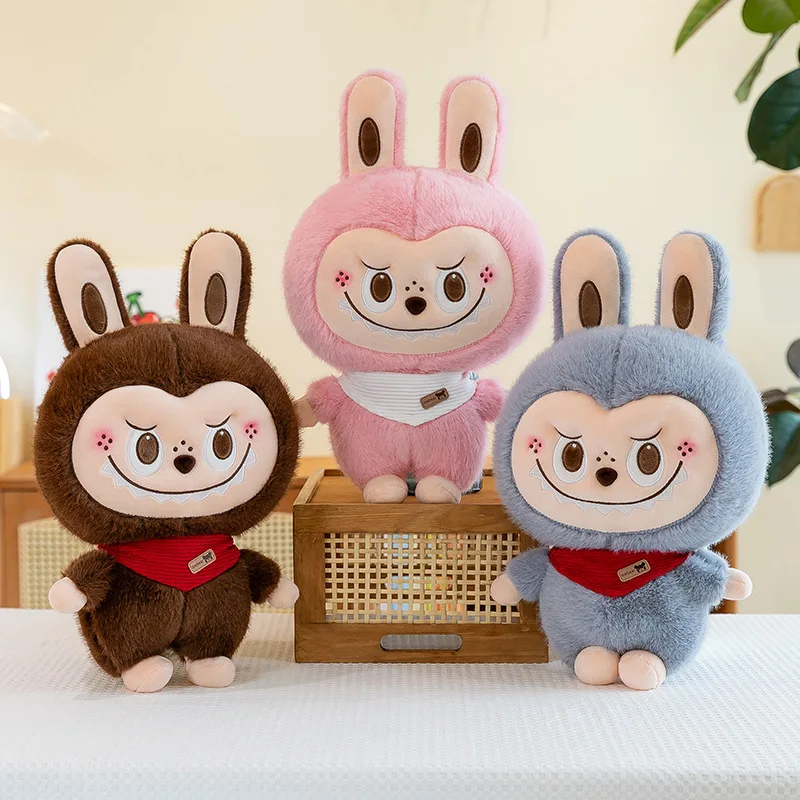 토끼 Labubu 플러시 장난감 만화 귀여운 인형 헝겊 인형 어린이 동행 잠자는 부드러운 플러시 베개 인형 생일 선물 어린이 장난감